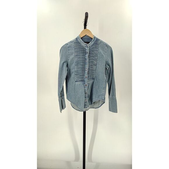 Quince Jackets & Blazers - Quince Light Blue Denim Shirt Jacket